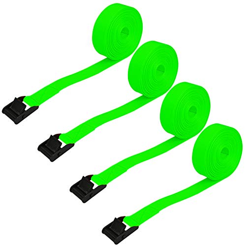 Premium Lashing Strap Short 1" x 6.5 ft, Cam Buckle Tie Down Straps Heavy Duty Secure Straps up to 700 lbs Capacity for Motorcycle,SUP, Kayak, Canoe, Surfboard, Cargo, Boat,Trailer, Luggage - color: Green 4pcs