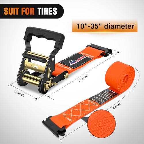 Nilight Wheel Chock Tie Down Kit 4500lb Break Strength 4Pcs E-Track Ratchet Straps 8 Pcs Heavy Duty Trailer Tire Straps System for ATV, UTV, Lawn Mower,SXS 10 in-30 in Diameter Tires Orange - color: 4Pcs E-Track Straps+8 Pcs Wheel Chock