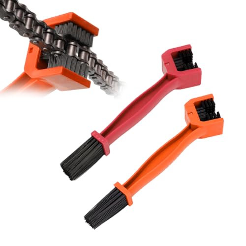Yourkar 2 PCS Bike or Motorcycle Chain Washer, Motorcycle Chain Gear Dirt Clean Brushes, Universal Bicycle Chain Dirt Remover Washing Tool for Mountain Bike Motorcycle (Red+Orange) - color: Red+orange