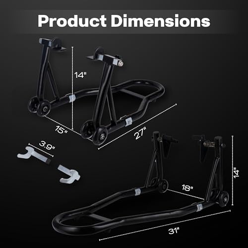 YEBOKSI Motorcycle Stand, Front & Rear Combo Stands, 750LBS Capacity, U+L Adjustable Swingarm Spool, Polyurethane Wheels, For Variety Of Motorcycles, BMW, KAWASAKI, YAMAHA, HONDA, BLACK