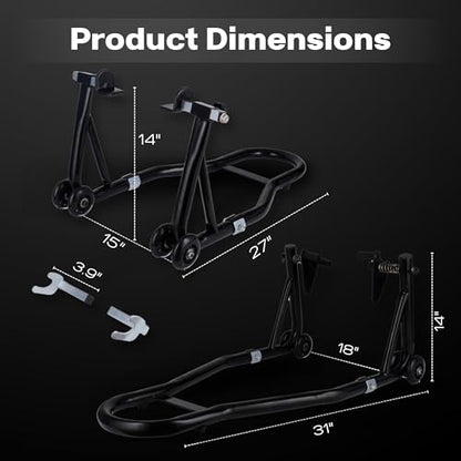 YEBOKSI Motorcycle Stand, Front & Rear Combo Stands, 750LBS Capacity, U+L Adjustable Swingarm Spool, Polyurethane Wheels, For Variety Of Motorcycles, BMW, KAWASAKI, YAMAHA, HONDA, BLACK