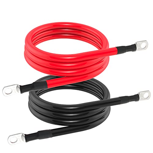 4 AWG Battery Cable 4AWG Gauge Pure Copper Battery Inverter Cables with 3/8 in Lugs Both Ends Power Inverter Wire Set for Automotive Solar Marine Boat RV Car Motorcycle Red and Black (5FT) - size: 5ft