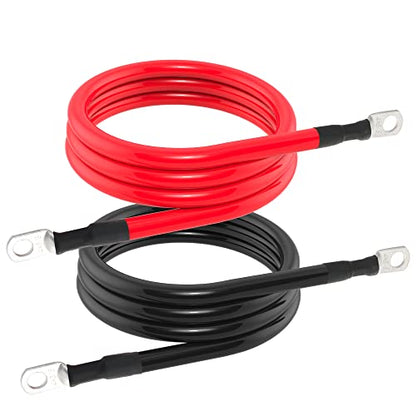4 AWG Battery Cable 4AWG Gauge Pure Copper Battery Inverter Cables with 3/8 in Lugs Both Ends Power Inverter Wire Set for Automotive Solar Marine Boat RV Car Motorcycle Red and Black (5FT) - size: 5ft