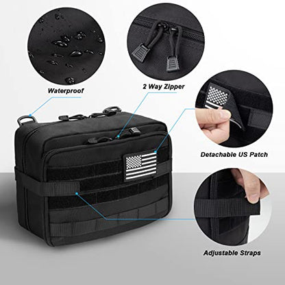 Jueachy Tactical Molle Pouch Large Admin Bag Utility Tool Pouches Molle Attachment EDC Pouches Expandable Molle Accessories Organizer Medical Pocket U.S.A Patch Included - color: Black