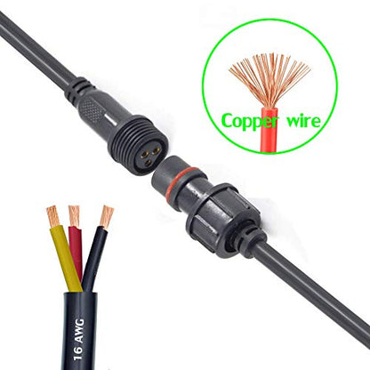 3 Wire Waterproof LED Connector, 16AWG Male Female Plug with IP65 Waterproof Wire Connectors, 20CM Extension Cable for Car LED Strip Lights - size: 16AWG 3Pin waterproof connector