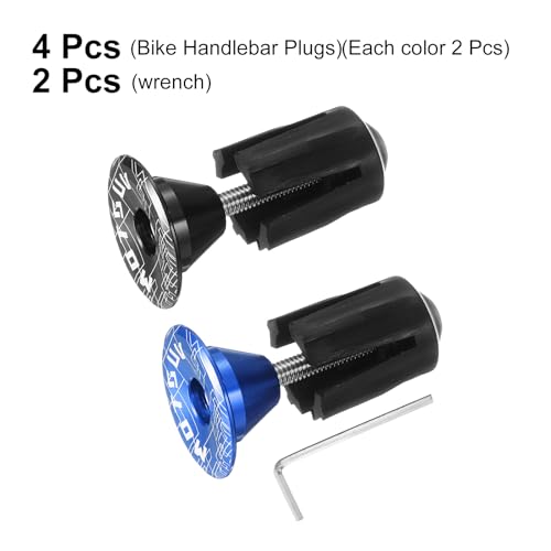 HARFINGTON 2Pair Bike Handlebar End Plugs Aluminum Bar End Caps 16-21mm Adjustment Expanding Locking with Tool for MTB Road BMX Fixed Gear Bike, Blue Black - color: Blue Black