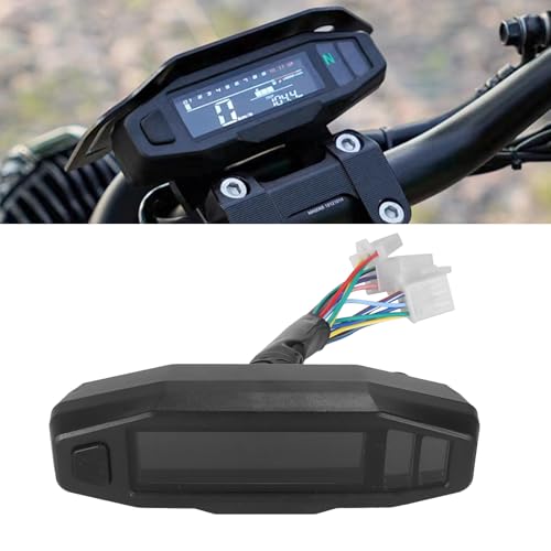 12000 RPM Digital Motorcycle Speedometer Gauge Cluster - 9-16V Universal Fit for 8-22 Inch Wheels, Mini LCD VA Screen