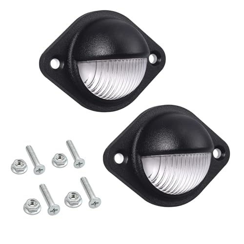 Justech 2 PCS 3LEDs License Plate Light, 12V 24V Waterproof Number Plate Lights, Universal Tag Lights for License Plates Tag Lamps Assembly for Trucks, SUV, Trailers, Van, RV, Boats - Black