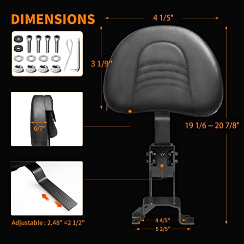 Adjustable Front Driver Rider Backrest Pad Plug-In Back Rest With Pocket Mounting Kit Compatible With Indian Chief Chieftain Roadmaster Springfield 2014-2025(Not for Indian Chieftain PowerPlus) - color: Black-Striated