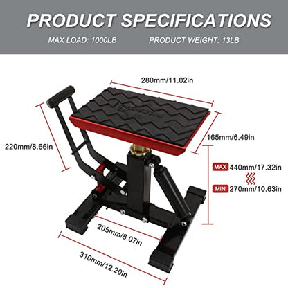 POLARBEAR Dirt Bike Stand Quick Jack Hydraulic Stand Motorcycle Low Profile Jack Portable Aluminum 1200Lbs Capacity for Pit Bike Cleaning and Repair(Red) - color: Red