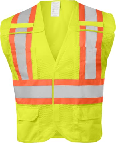 Ironwear Type R Class 2 Hi Vis Reflective Two Tone 5-Point Breakaway Vest with 6 Pockets - color: Lime, size: 5X-Large