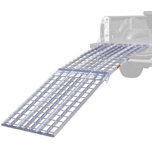 Black Widow 9' Aluminum Folding Motorcycle Ramp, Extra-Wide 3-Piece Arched Ride-Up Loading Ramp for Trucks and Trailers, 1,500 Lb Capacity, Silver - size: 9 feet