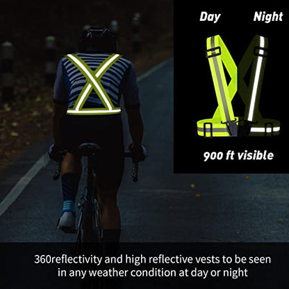 2 pcs Reflective Vest, Adjustable High Visibility Reflective Safety Straps Gear for Run, Cycling,Pet Walking - color: Yellow