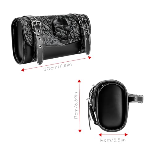 7.14L Motorcycle Saddlebag 3D Skull Embossed PU Leather, Universal Waterproof Black Motorcycle Side Bags Storage Pouch for Most Motorcycles - style: 3d-dimensional Skull-shaped Bag