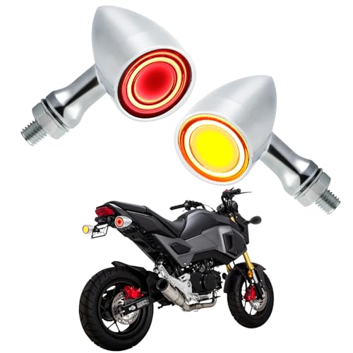 DREAMIZER Motorcycle Led Turn Signal Lights 2x, Bullet Blinker Motorcycle Rear Turn Signal Light Compatible with Harley Honda Yamaha Kawasaki (Chrome/Yellow Red Light) - color: B-Rear/Chrome shell + yellow-red light