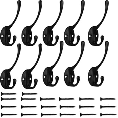 Kruodop 10Pcs Coat Hooks Wall Hooks for Hanging Heavy Duty, Wall Mounted Black Towel Hooks, Metal Single Coat Hanger with Screws Cup Retro for Coats, Handbags, Towels - color: black 10pcs