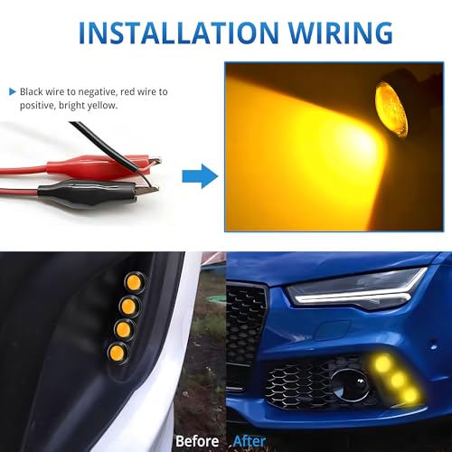 4Pcs 23mm DC 12V Black shell Eagle Eye Cob LED Car Fog DRL Daytime Running Light Backup Reverse Tail Rock Lights Headlights Signal Lamp Small bulb DIY use for car and motorcycle (Yellow) - color: Yellow