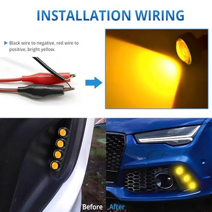 4Pcs 23mm DC 12V Black shell Eagle Eye Cob LED Car Fog DRL Daytime Running Light Backup Reverse Tail Rock Lights Headlights Signal Lamp Small bulb DIY use for car and motorcycle (Yellow) - color: Yellow