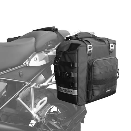 Rhinowalk Motorcycle Saddlebag Waterproof 25L Expandable Side Bag Quick Release Motorbike Luggage Pack Fits Most Adventure & Sports Bike Racks (Black, 1 Pack) - color: Black 25L, size: 25L