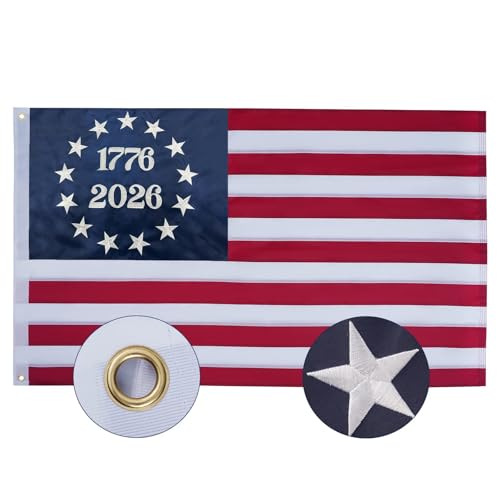 SYII 250th Anniversary USA Boat Flag 12x18 Inch, Embroidered Heavy Duty 1776-2026 American Boat Flag, USA 250 Patriotic Merchandise, with 2 Brass Grommets - color: 250th USA Boat Flag 12x18 Inch