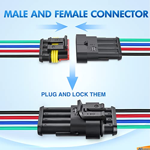 Nilight 4Pin Way Electrical Wire Connector 10 Pack 16AWG Male Female Plug Socket Quick Disconnect Waterproof Play 1.5mm Series Terminal for Car Truck Motorcycle Marine Boat - size: 4Pin Wire Harness 10Sets