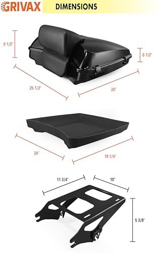 Vivid Black 5.5" Razor Tour Luggage Trunk w/Mount Rack Backrest Bracket Fit for Harley Touring Models Road King Road Glide Street Glide Electra Glide Ultra-Classic 2009-2013 (Black) - color: Black