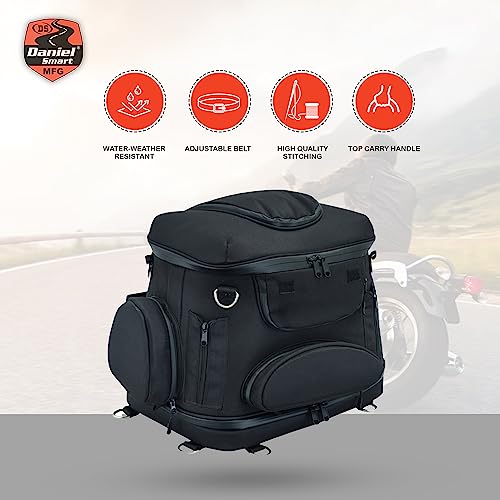 Daniel Smart Motorcycle Sissy Bar Bag with Multiple Pockets - Includes Rain Cover for All-Weather Protection.