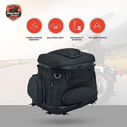 Daniel Smart Motorcycle Sissy Bar Bag with Multiple Pockets - Includes Rain Cover for All-Weather Protection.