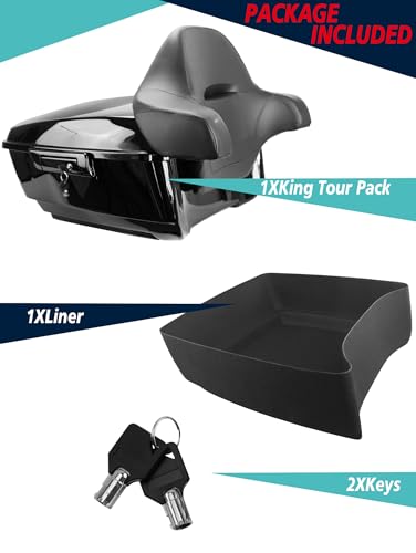 YHMOTO 13.7" King Tour Trunk+Around Backrest+Luggage Rack Fit for Harley Davidson Touring Road King, Road Glide, Street Glide,CVO 2014-2026 (King Tour Trunk+Around Backrest Pad) - color: King Tour Pack+Around Backrest Pad