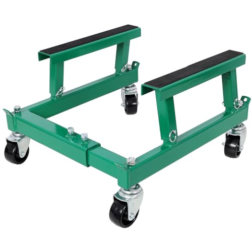 Motorcycle Dolly 1500 lbs Capacity, Adjustable ATV Motorcycle Shop Dolly, Heavy-Duty Steel Engine Cradle Dolly, Rolling Vehicle Dolly with Rubber Pads, Motorcycle Maintenance Stand,Green