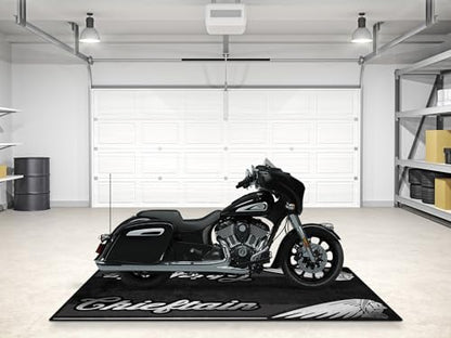 MPM Motorcycle Mat for Chieftain Washable Non-Slip Oil & Water Resistant Parking Pitmat for Garage, Showroom, Workshop Use | Black Metallic - Size 1 : 86.6 x 39.4/220 x 100 cm - size: Size 1 : 86.6 x 39.4 "/ 220 x 100 cm