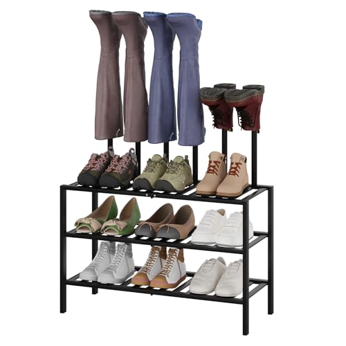 Boot Rack for Tall Boots Organizer,3-Tier Multiuse Shoe Rack and Boot Storage Rack,for Tall Boots,Sneakers,High-Heel (Black, 3-Tier) - color: Black, size: 3-tier