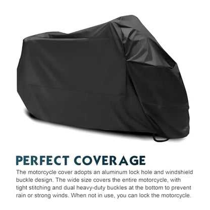 Shakas Motorcycle Cover, Waterproof & Heat-resistant Outdoor Scooter Clothing, Breathable Windproof Vehicle Cover with Safety Lock Hole, Universal Motorcycles, Electric Vehicle (Black)