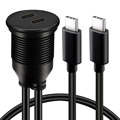Dual Port Type C 3.1 Car Flush Mount Cable 2 Ports USB C 3.1 Panel Mount Male to Female Extension Waterproof Cable for Car Truck Boat Motorcycle - 3ft - style: Dual C 3.1 Male to Female
