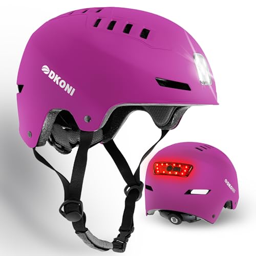 DKONI Bike Helmet with LED Lights Bicycle Helmets Commuter Cycling Helmet USB Rechargeable Front & Back LED Light Helmet for Adult Men Women - color: Pink, size: Medium: 20.5-22.5inch (52-58cm)