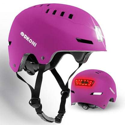 DKONI Bike Helmet with LED Lights Bicycle Helmets Commuter Cycling Helmet USB Rechargeable Front & Back LED Light Helmet for Adult Men Women - color: Pink, size: Medium: 20.5-22.5inch (52-58cm)