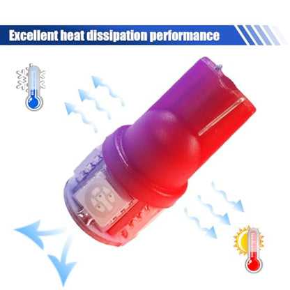 Craedli 2PCS 194 LED Light Bulbs, 12V T10 2825 168 Car License Plate Lights with 5SMD 5050 Chips, 6000K Red Bright Wedge Base Lamp Replacement for Car Interior Dome Map(Red) - color: Red