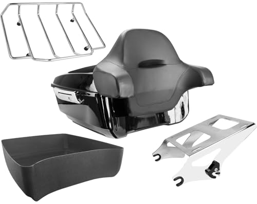 YHMOTO 13.7" King Tour Trunk+Around Backrest+Luggage Rack Fit for Harley Davidson Touring Road King, Road Glide, Street Glide,CVO 2014-2026 (Set B) - color: Set B