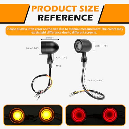 DREAMIZER Motorcycle Led Turn Signal Lights 2pcs,Bullet Blinker Motorcycle Front Rear Brake Light Universal Compatible with Harley Honda Suzuki Triumph Yamaha Bobber Cafe Racer Chopper - color: A-Rear/Black shell + yellow-red light