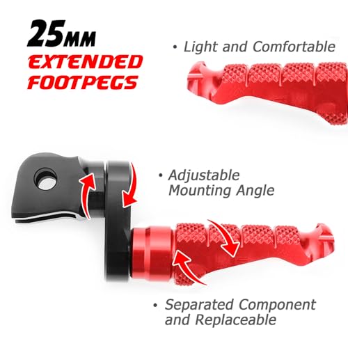 MCMOTOPARTS R-FIGHT Red Front Footpegs 25mm Lowering Foot Pegs Compatible with ER-6F 2006-2008 06 07 08 - color: Red, size: 1 inch Extension (25mm)
