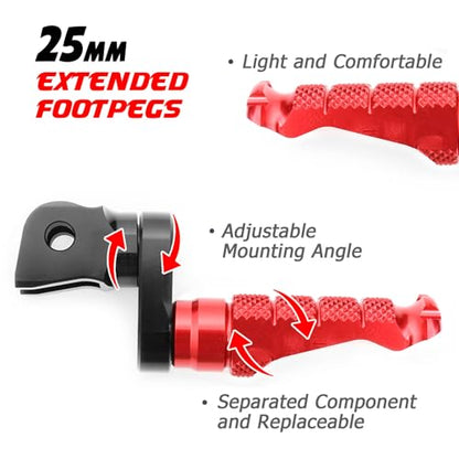 MCMOTOPARTS R-FIGHT Red Front Footpegs 25mm Lowering Foot Pegs Compatible with ER-6F 2006-2008 06 07 08 - color: Red, size: 1 inch Extension (25mm)
