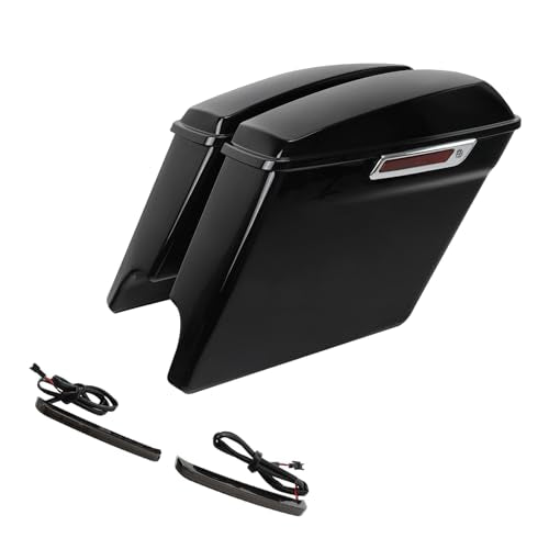 TCT-MOTORPARTS Vivid Black 5" Stretched Saddle Bag Saddlebags w/LED Run Brake Turn Signal Lights Fit for Harley Touring 2014-2024 Road King Street Glide - color: Stretched Vivid Black w/Light #2