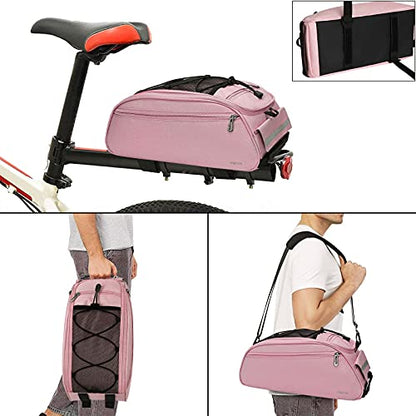 MOSISO Bike Rack Bag, Waterproof Bicycle Trunk Pannier Rear Seat Pouch Cycling Bike Carrier Backseat Storage Luggage Saddle Shoulder Bag - color: Pink
