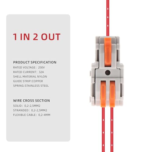 DIANN 10pcs Lever Wire Connectors 1 in 2 Out Circuit Inline Splices Electrical Wire Connector 28-12 AWG Quick Connect Splice Wire Connectors - style: 1 in 2 out