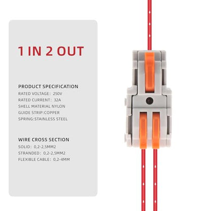 DIANN 10pcs Lever Wire Connectors 1 in 2 Out Circuit Inline Splices Electrical Wire Connector 28-12 AWG Quick Connect Splice Wire Connectors - style: 1 in 2 out