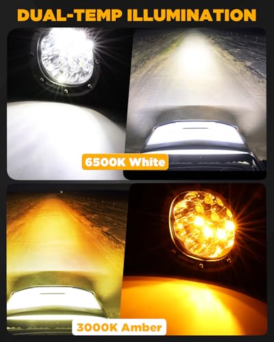Auxbeam 4 Inch Round Offroad Light, 90W LED Amber White Spot Strobe Light Pods with 6 Modes, Dual Color Flashing Driving Fog Lights Bar Plug & Play for Truck, Pickup, SUV, ATV, UTV, 4x4, Jeep - color: P4 Series-6 Modes Spot Beam