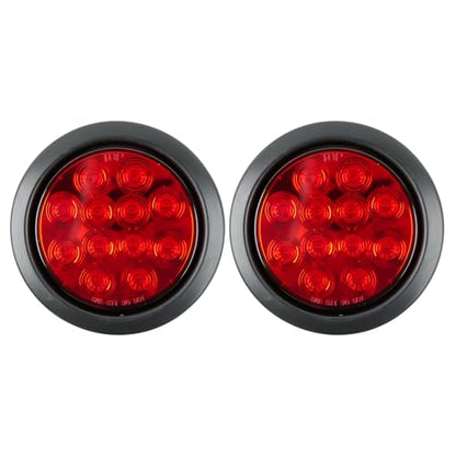 fouwick 4.2 Inch Round Red LED Trailer Tail Lights, 12-LED Waterproof IP65 Stop Turn Brake Light, 12V Flush Mount Trailer Lights LED Kit for Truck, Boat, RV, Marine (2 Pack) - color: 4 inch Round Red 12LED