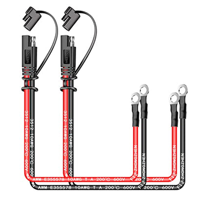 iMESTOU 10AWG SAE Cables 2 Pin Quick Disconnect Plug to O Ring Terminal Harness 1 Feet Extension Charge Cables SAE Connectors for 12V/24V Motorcycle, ATV, Lawn Mower, Truck(2)