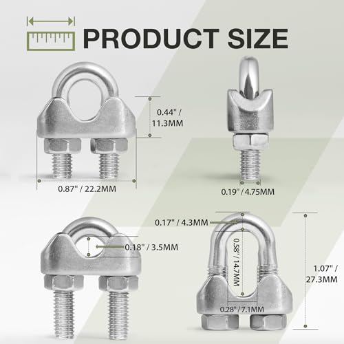 12pcs M5 Wire Rope Clamp, 3/16 inch Cable Clamps Stainless Steel Wire Rope Clips - size: M5