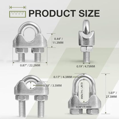 12pcs M5 Wire Rope Clamp, 3/16 inch Cable Clamps Stainless Steel Wire Rope Clips - size: M5